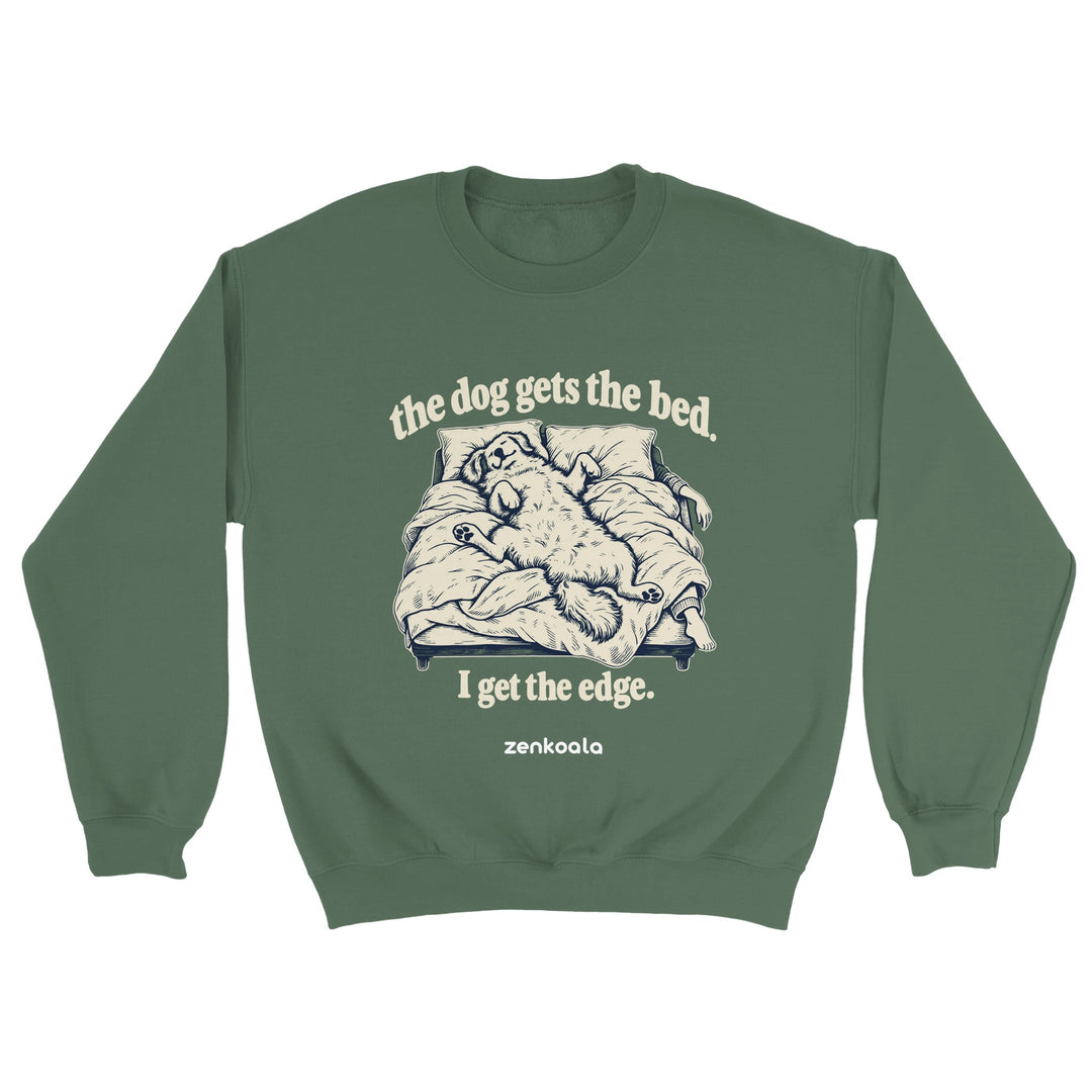 The Dog Gets the Bed feel-good sweatshirt in military green, Zen Koala Australia
