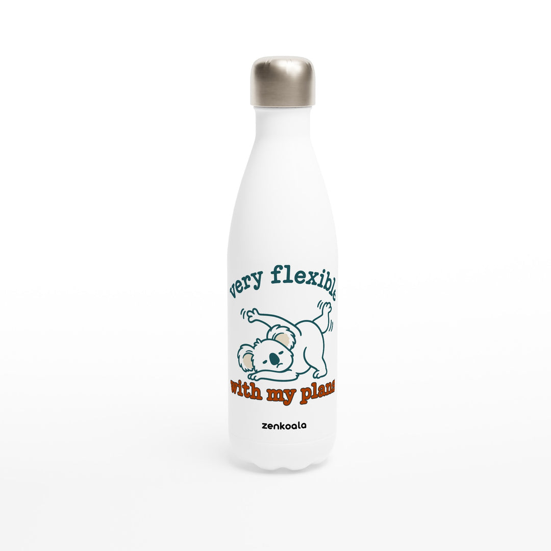 Very Flexible With My Plans feel-good water bottle: a koala in a yoga stretch that isn&