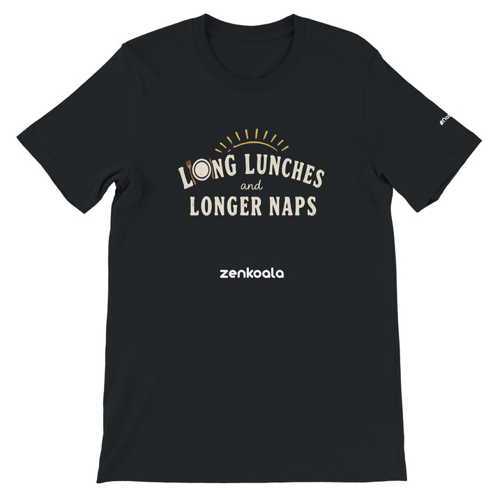 Long Lunches and Longer Naps feel-good tee in black — Zen Koala Australia