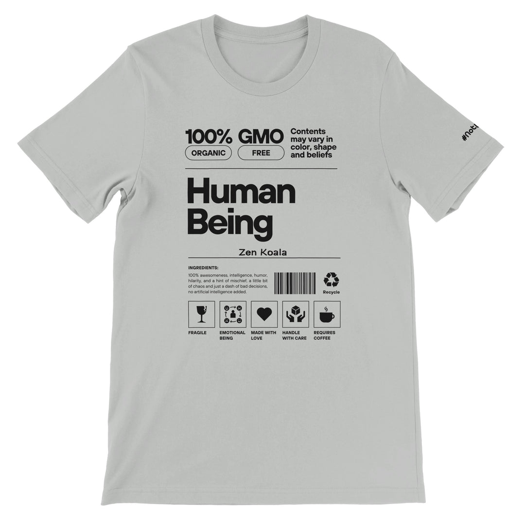 Human Being feel-good t-shirt in silver — Zen Koala Australia
