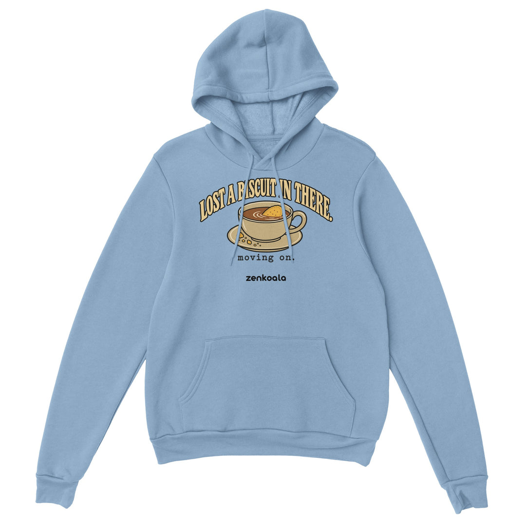 Lost a Biscuit in There feel-good hoodie in light blue, Zen Koala Australia