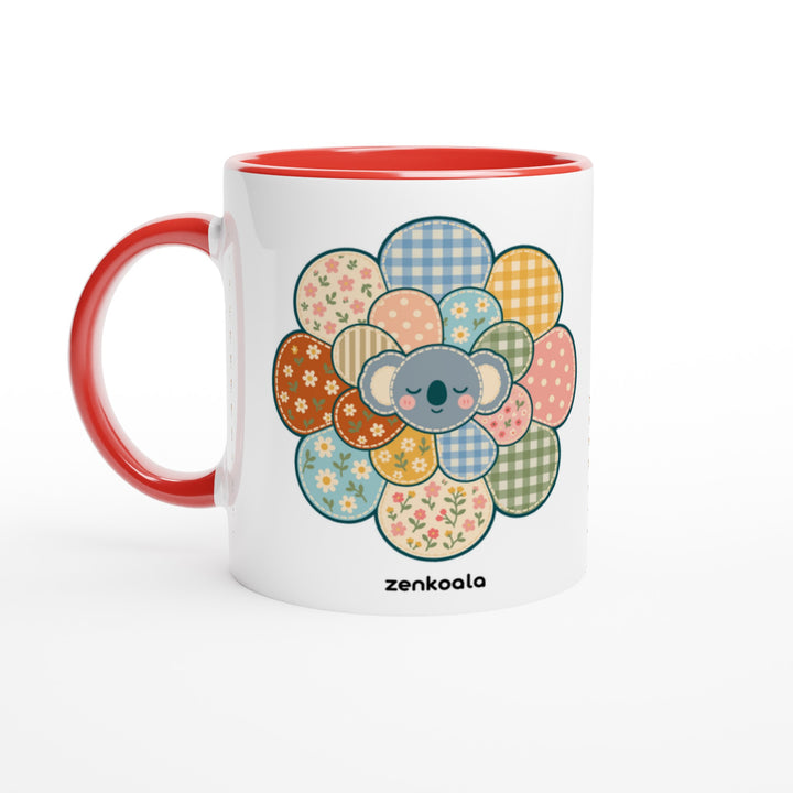 Zen Mandala Flower mug in red: white with a red rim, inside and handle, Zen Koala Australia
