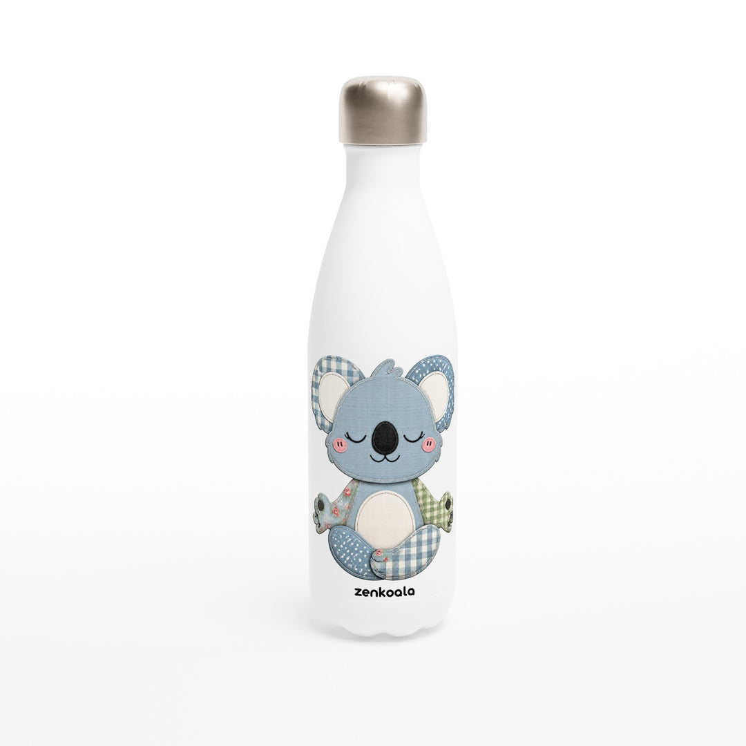 Faux Patchwork Meditating Koala feel-good water bottle: a faux patchwork meditating koala, Zen Koala Australia