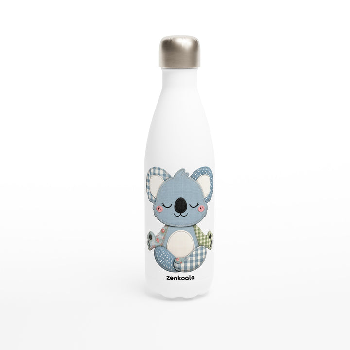Faux Patchwork Meditating Koala feel-good water bottle: a faux patchwork meditating koala, Zen Koala Australia