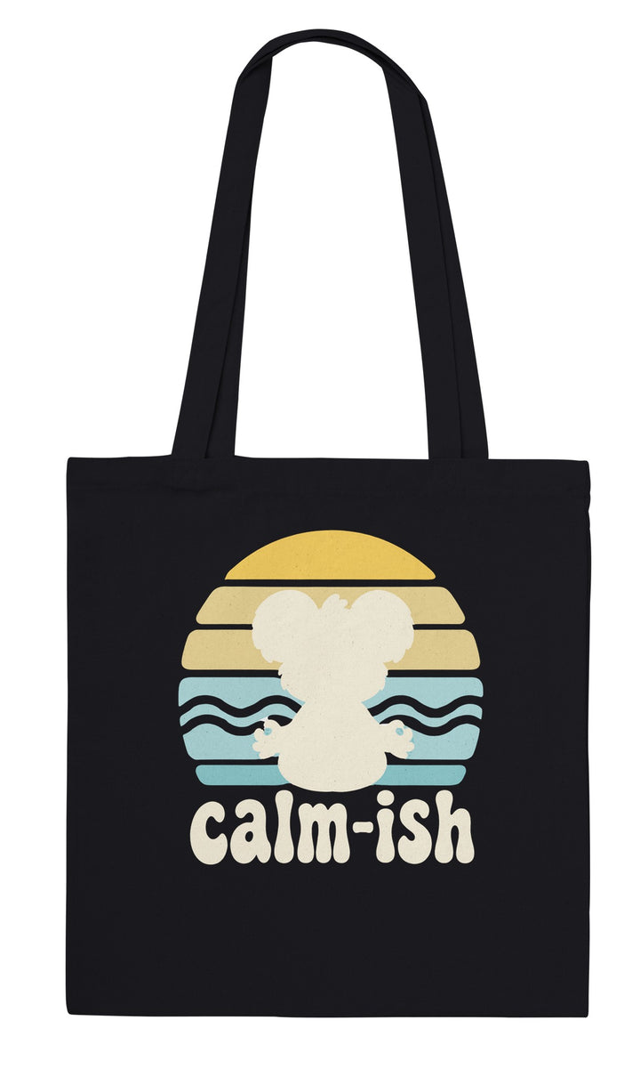 Calm-ish Retro Sunset Koala feel-good tote bag in black, Zen Koala Australia
