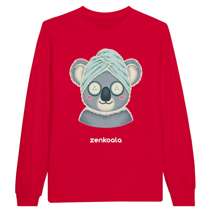 Koala Spa Day long sleeve tee in red — Zen Koala Australia