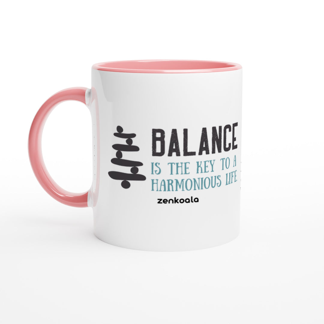 Balance mug in pink: white with a pink rim, inside and handle, Zen Koala Australia