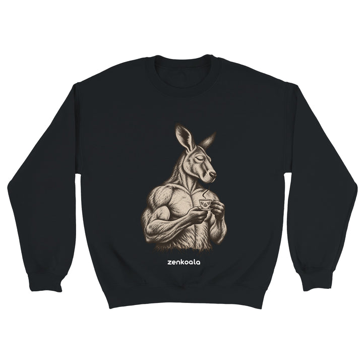 Buff Roo Teacup feel-good sweatshirt in black, Zen Koala Australia