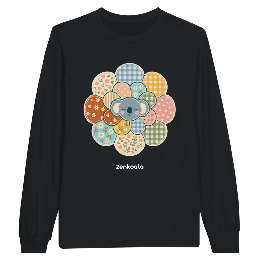 Zen Mandala Flower feel-good long sleeve tee in black, Zen Koala Australia