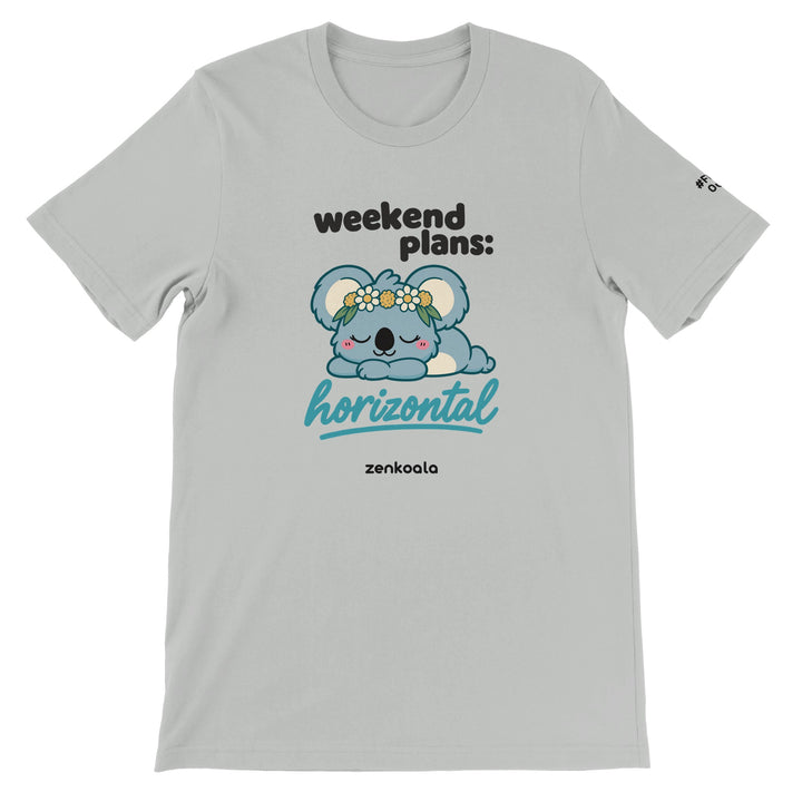 Weekend Plans Horizontal Koala feel-good tee in silver, Zen Koala Australia