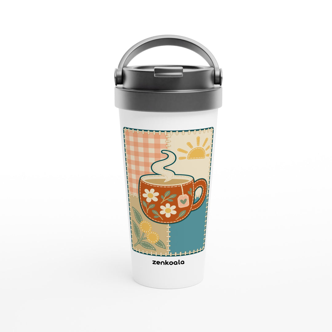 Cuppa Quilt feel-good travel mug: a cuppa on a quilt block, Zen Koala Australia