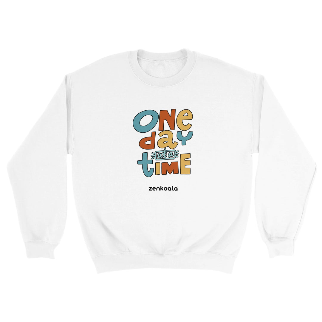 One Day at a Time feel-good sweatshirt in white, Zen Koala Australia