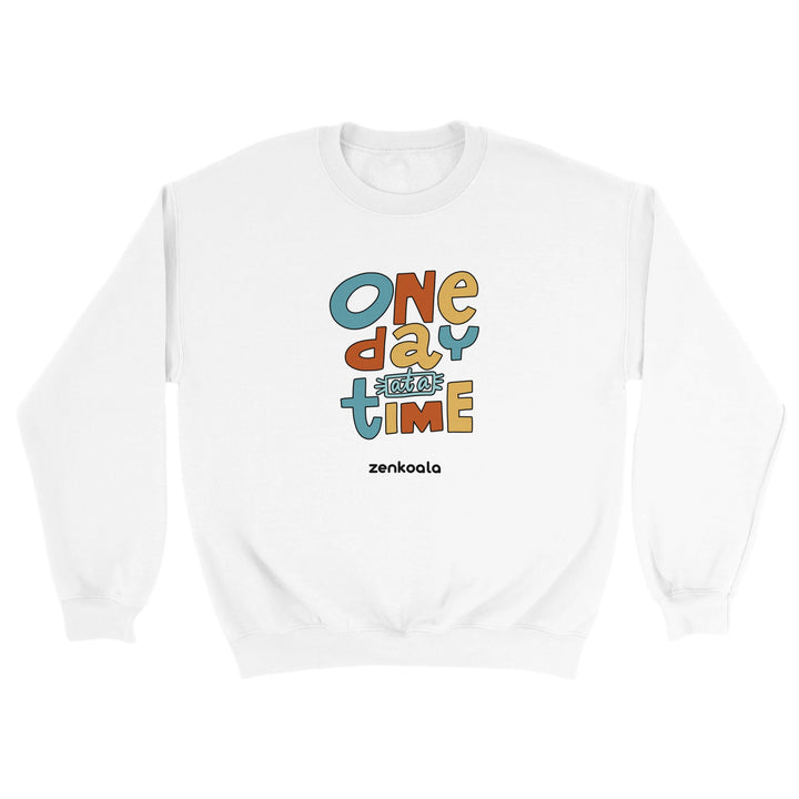 One Day at a Time feel-good sweatshirt in white, Zen Koala Australia