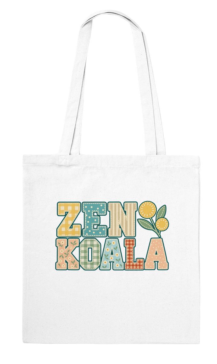 Zen Koala Faux Patchwork feel-good tote bag in white, Zen Koala Australia