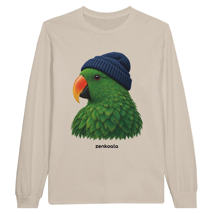 Parrot Beanie feel-good long sleeve tee in sand, Zen Koala Australia