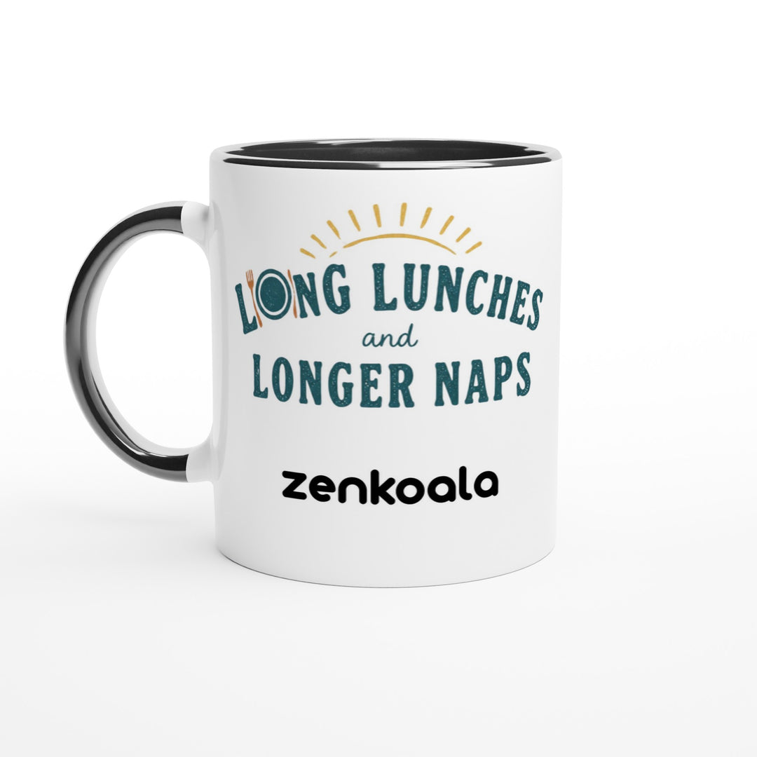 Long Lunches and Longer Naps feel-good mug, black inside — Zen Koala Australia