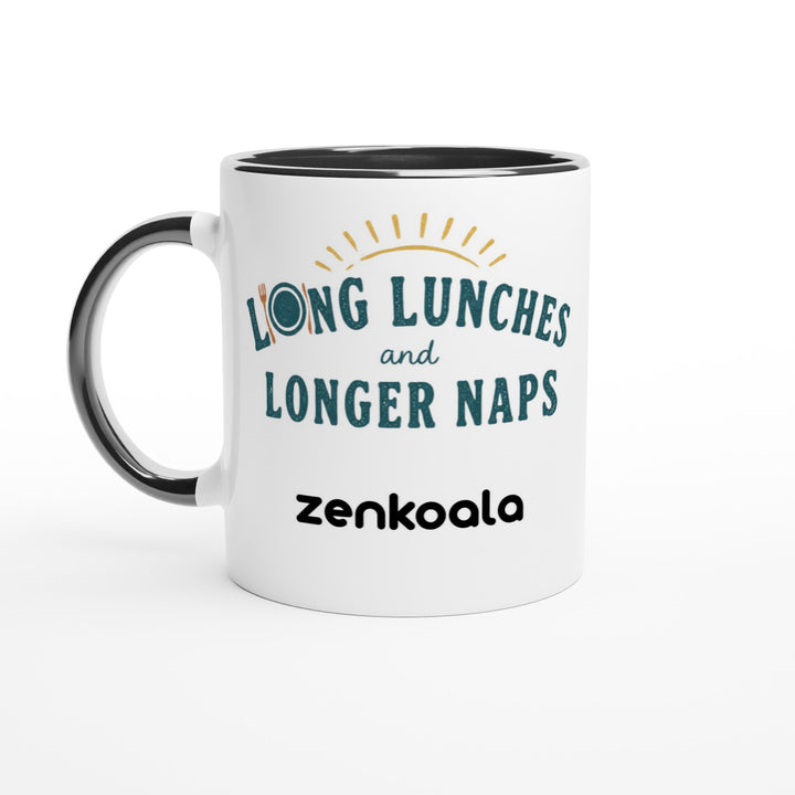 Long Lunches and Longer Naps feel-good mug, black inside — Zen Koala Australia