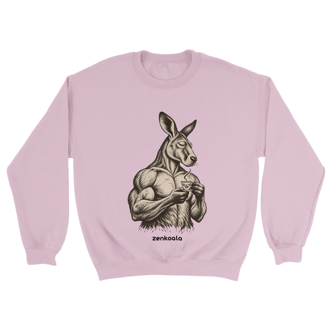 Buff Roo Teacup feel-good sweatshirt in light pink, Zen Koala Australia