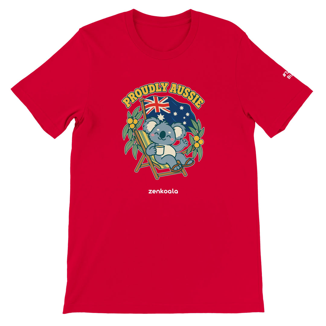 Proudly Aussie feel-good tee in red, Zen Koala Australia