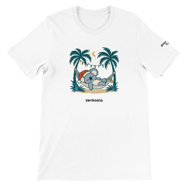 Koala Santa Hammock feel-good tee in white, Zen Koala Australia