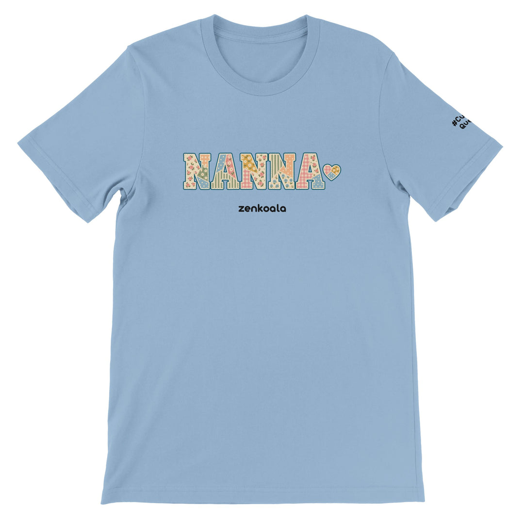 Nanna Faux Patchwork feel-good tee in light blue, Zen Koala Australia