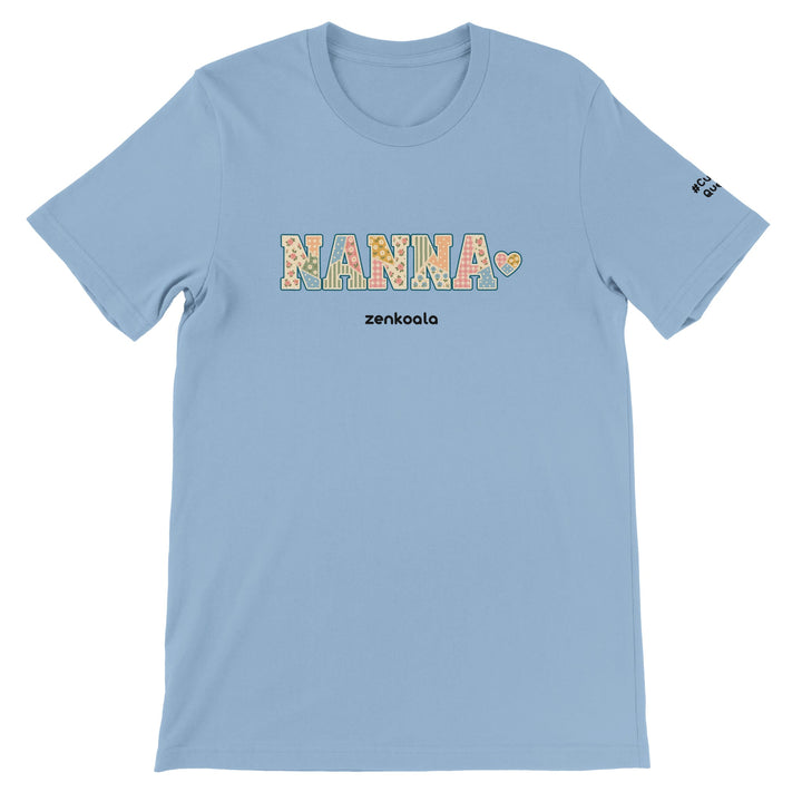 Nanna Faux Patchwork feel-good tee in light blue, Zen Koala Australia