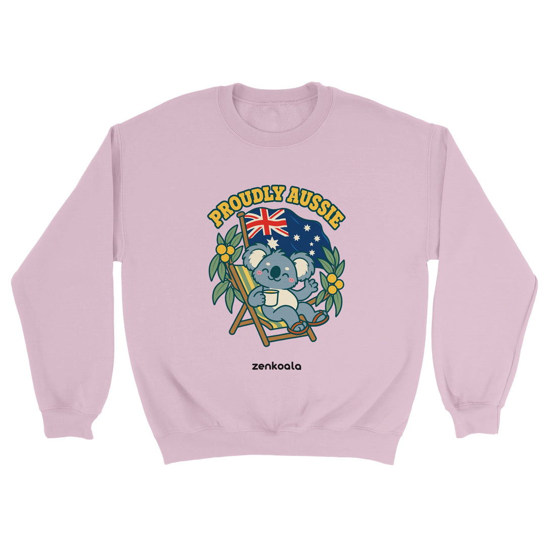 Proudly Aussie feel-good sweatshirt in light pink, Zen Koala Australia