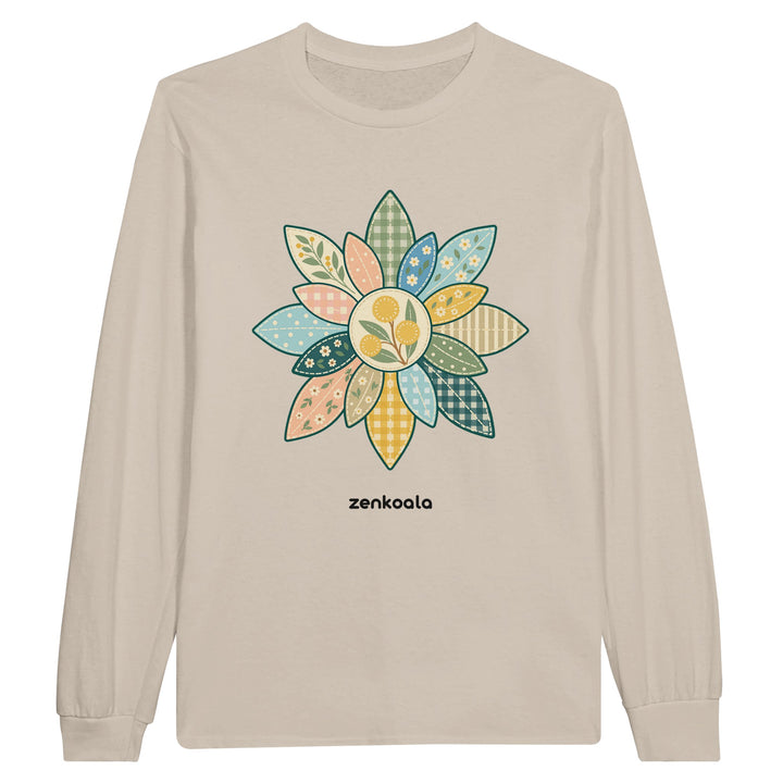 Wattle Mandala feel-good long sleeve tee in sand, Zen Koala Australia