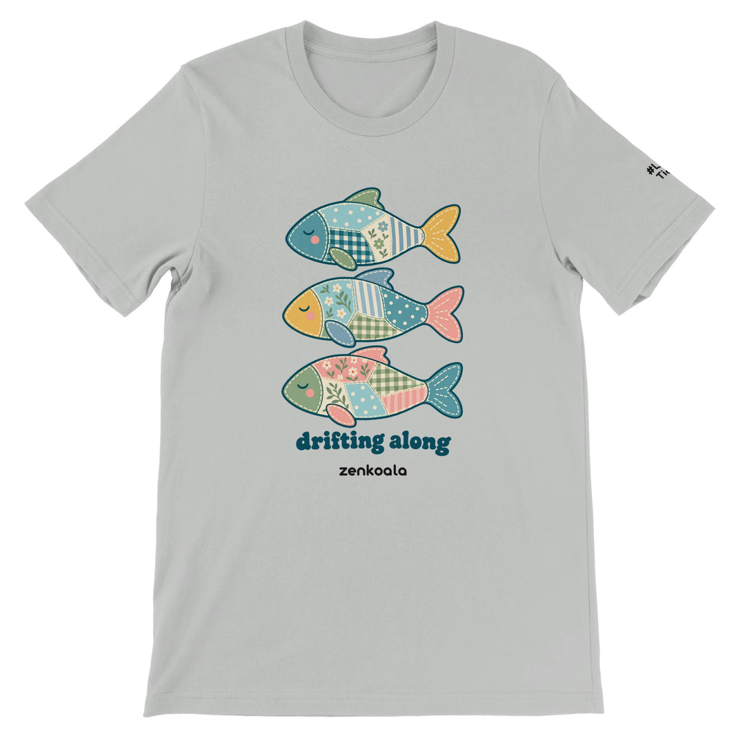 Drifting Along Fish feel-good tee in silver, Zen Koala Australia