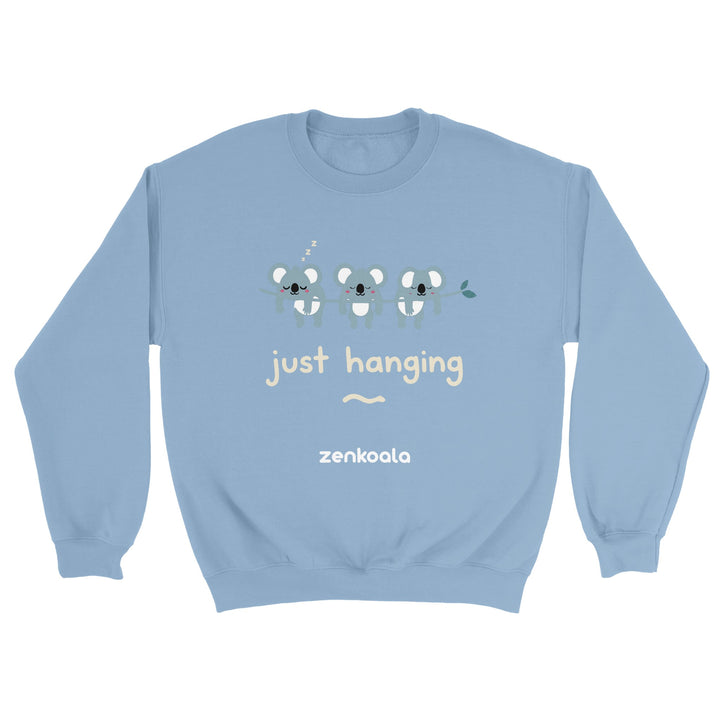 Just Hanging feel-good sweatshirt in light blue — Zen Koala Australia