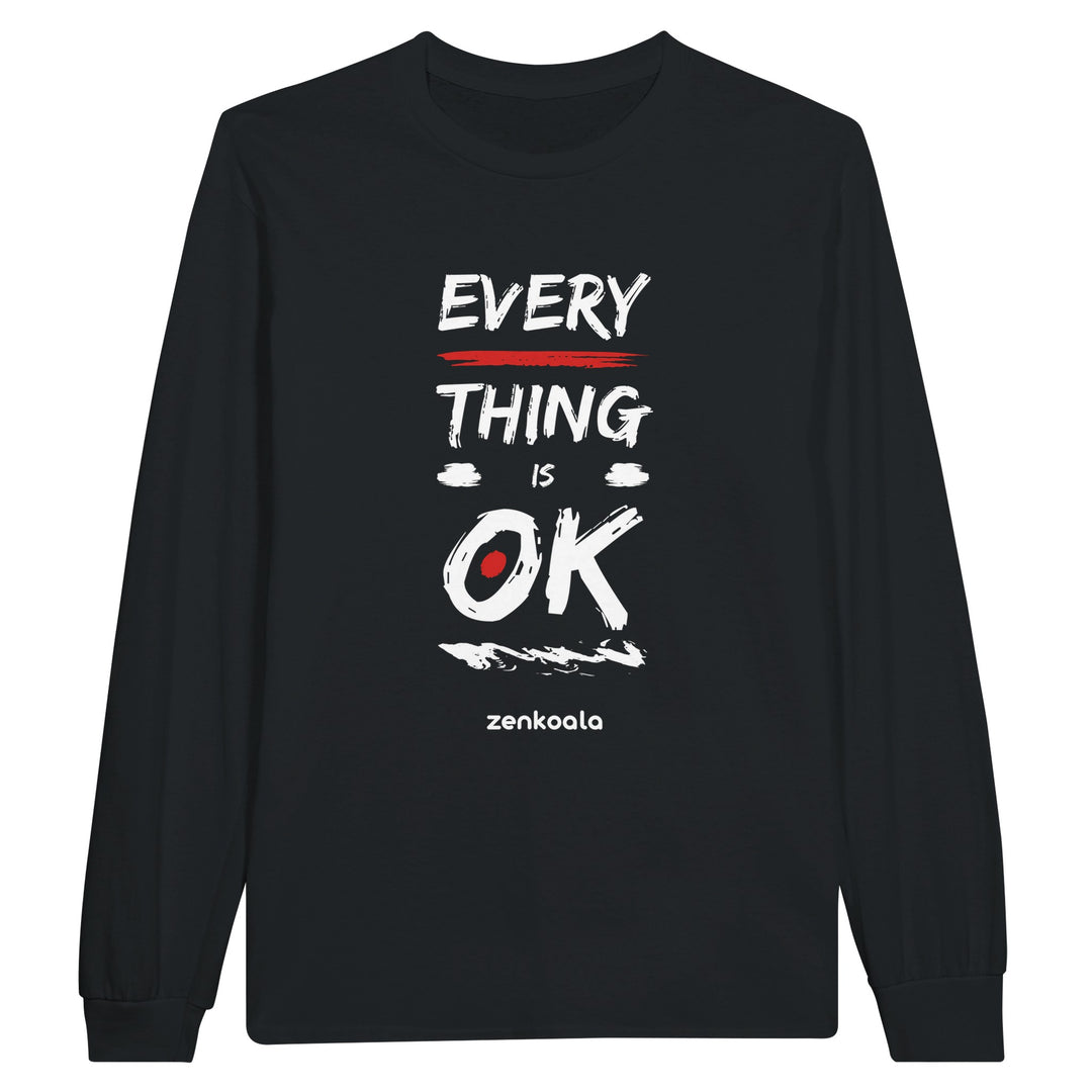 Everything is OK feel-good long sleeve tee in black, Zen Koala Australia