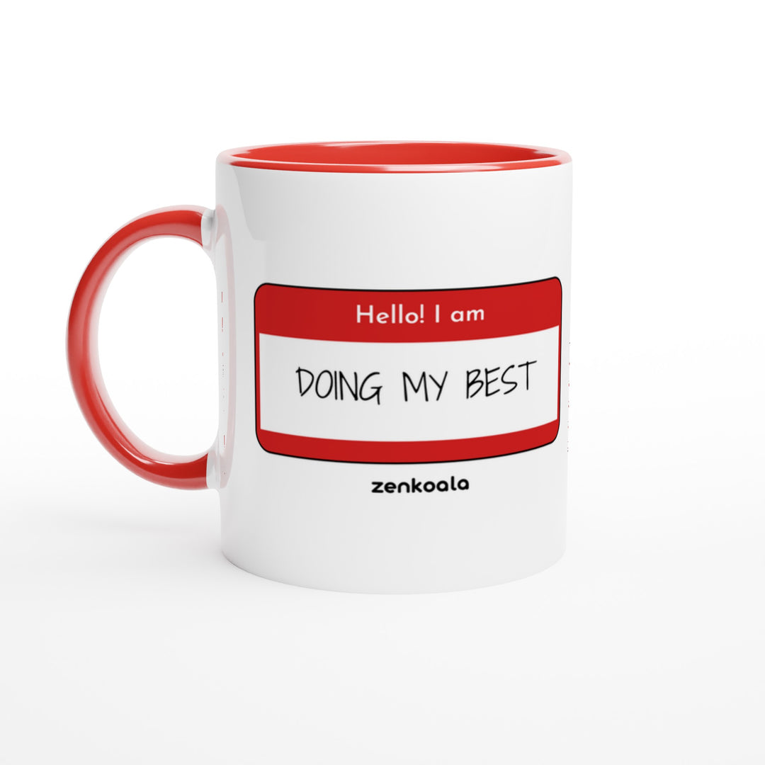 Doing My Best mug in red: white with a red rim, inside and handle, Zen Koala Australia