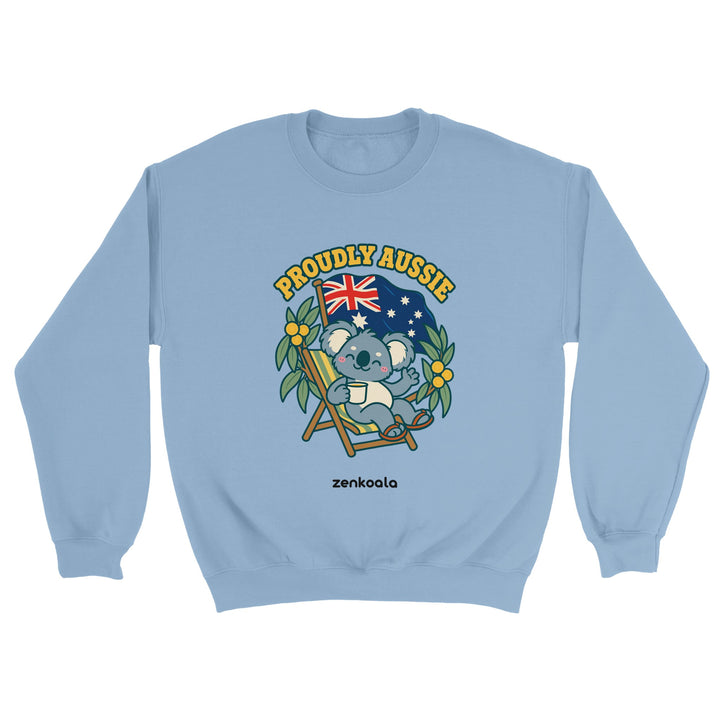 Proudly Aussie feel-good sweatshirt in light blue, Zen Koala Australia