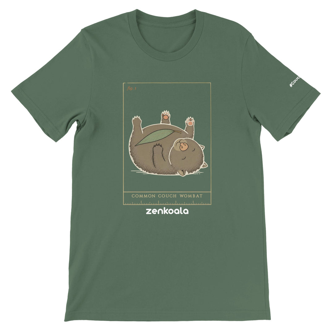 Common Couch Wombat feel-good tee in military green — Zen Koala Australia