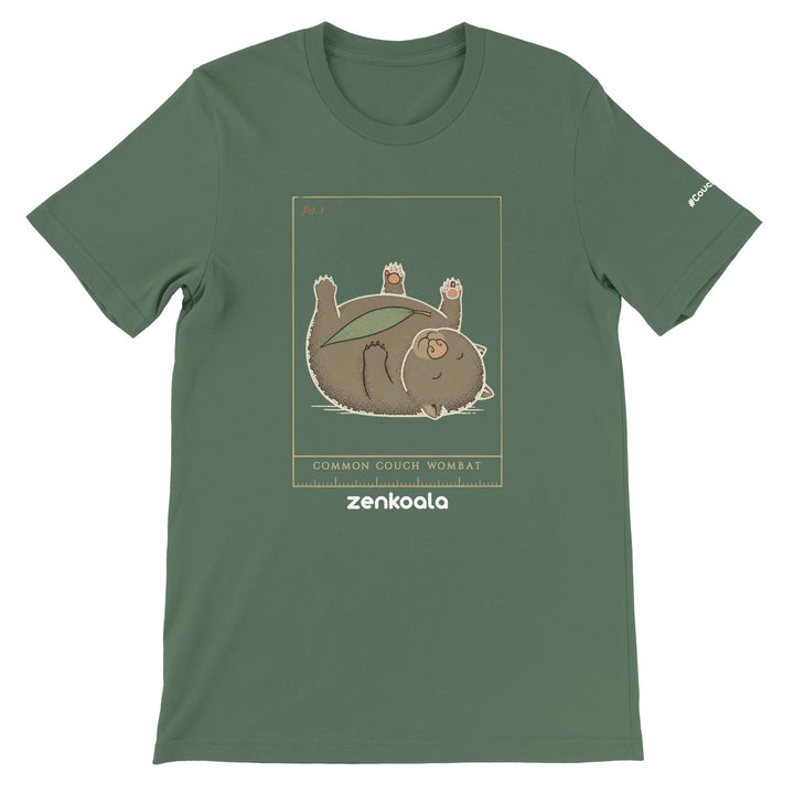 Common Couch Wombat feel-good tee in military green — Zen Koala Australia