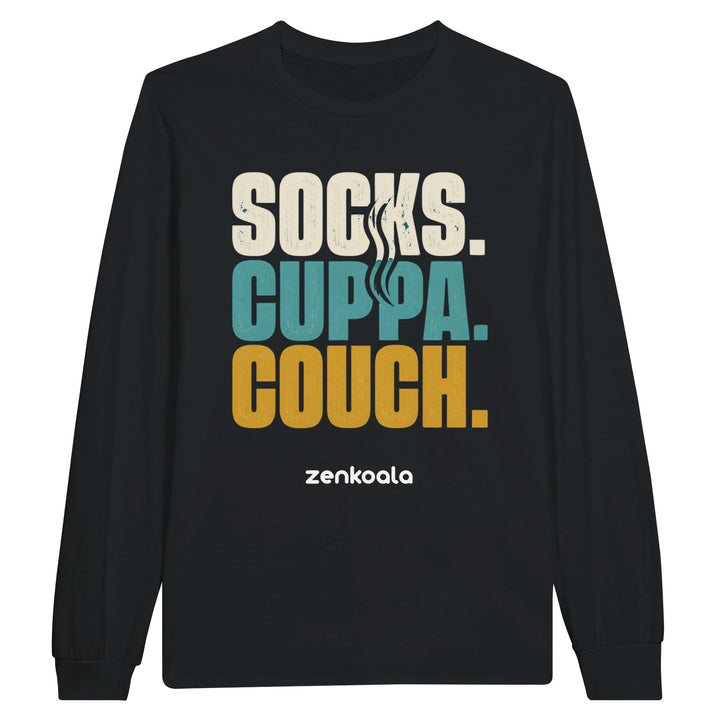 Socks Cuppa Couch long sleeve tee in black — Zen Koala Australia