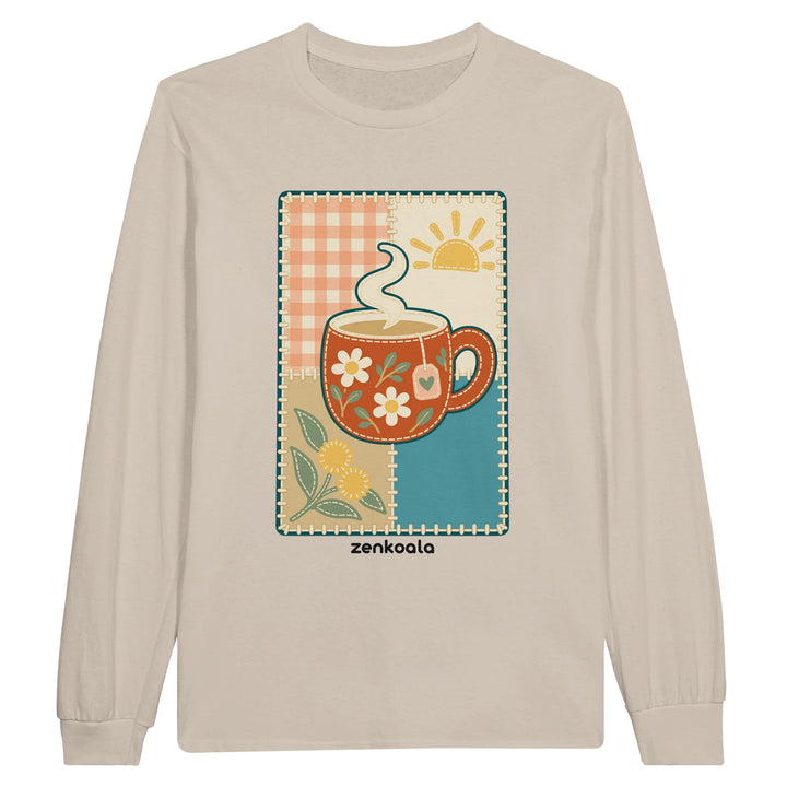 Cuppa Quilt feel-good long sleeve tee in sand, Zen Koala Australia