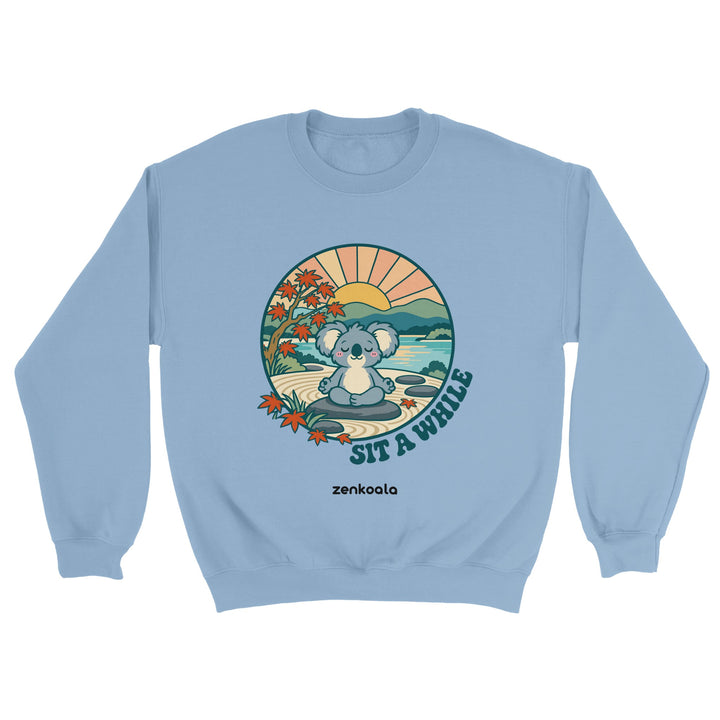 Sit a While feel-good sweatshirt in light blue, Zen Koala Australia