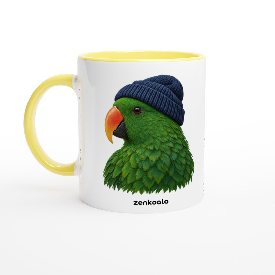 Parrot Beanie mug in yellow: white with a yellow rim, inside and handle, Zen Koala Australia