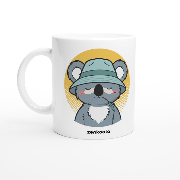 Koala Zinc and Bucket Hat mug in all white, Zen Koala Australia