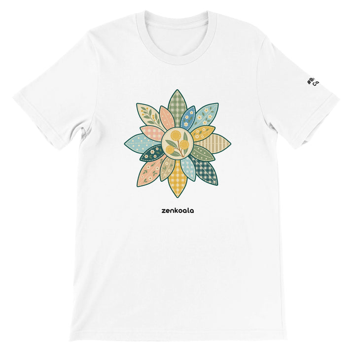 Wattle Mandala feel-good tee in white, Zen Koala Australia