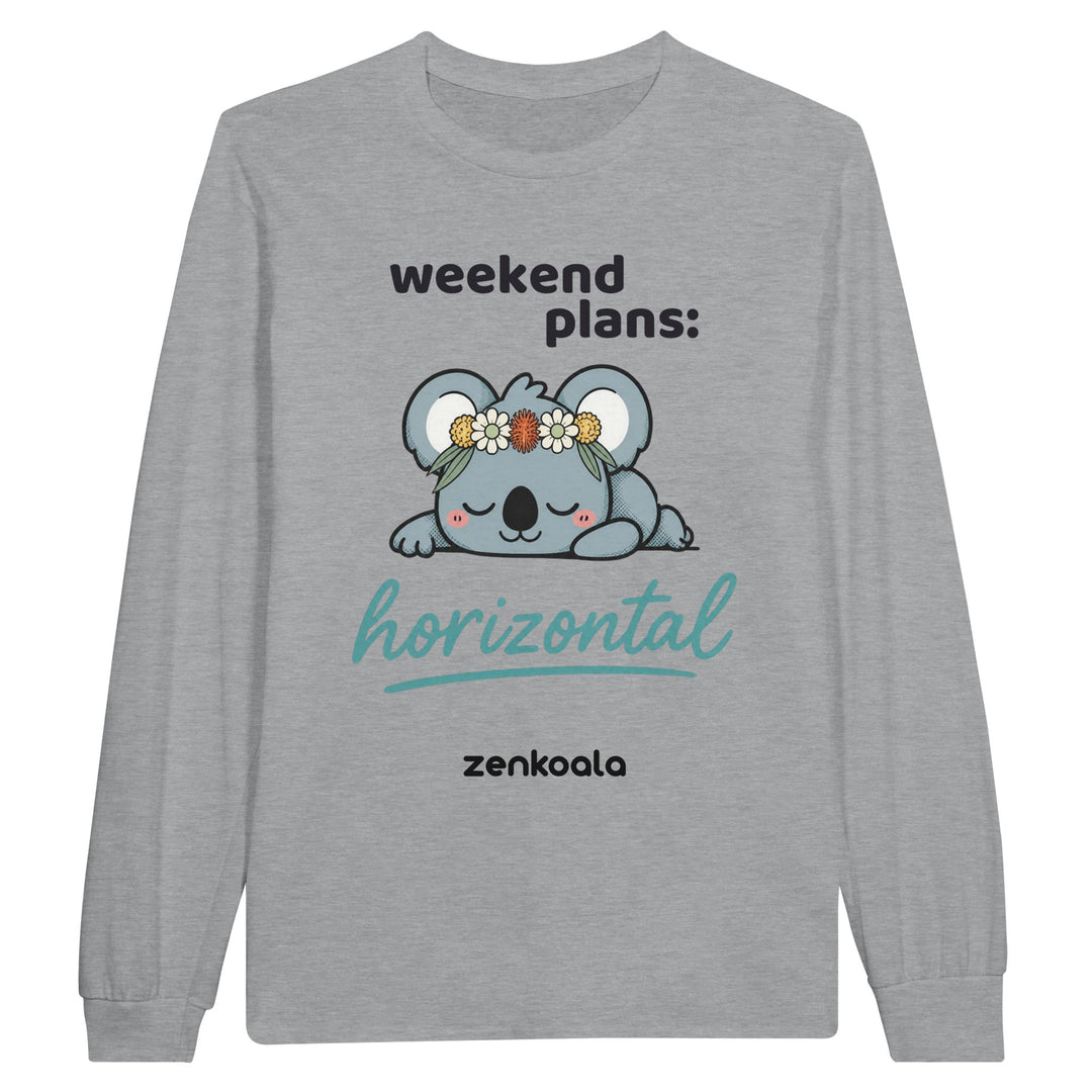 Weekend Plans Horizontal Koala long sleeve tee in sports grey — Zen Koala Australia