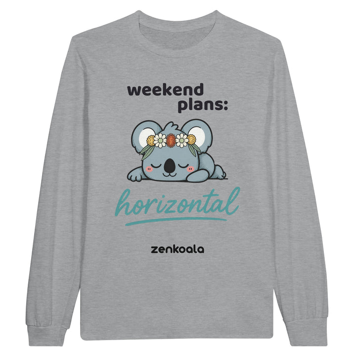 Weekend Plans Horizontal Koala long sleeve tee in sports grey — Zen Koala Australia