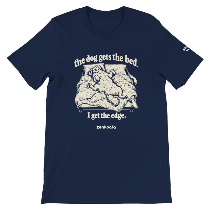 The Dog Gets the Bed feel-good tee in navy, Zen Koala Australia