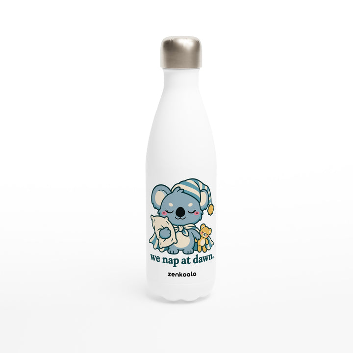 We Nap at Dawn feel-good water bottle: a koala ready for a nap, Zen Koala Australia