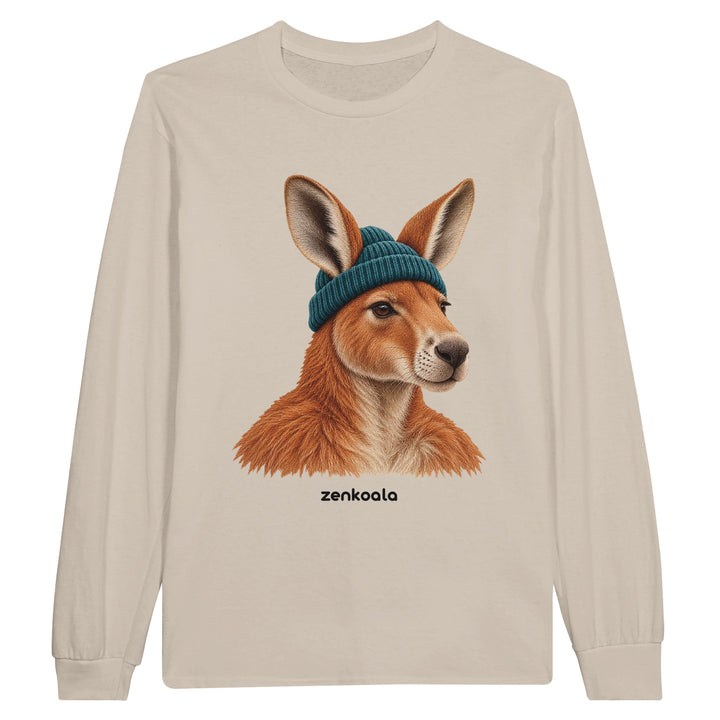 Kangaroo Beanie feel-good long sleeve tee in sand, Zen Koala Australia