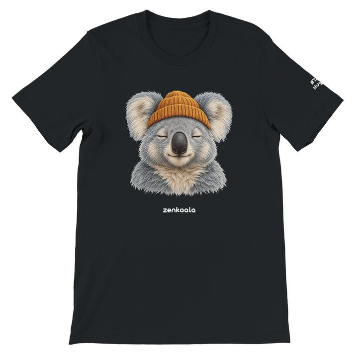 Koala Beanie feel-good tee in black, Zen Koala Australia