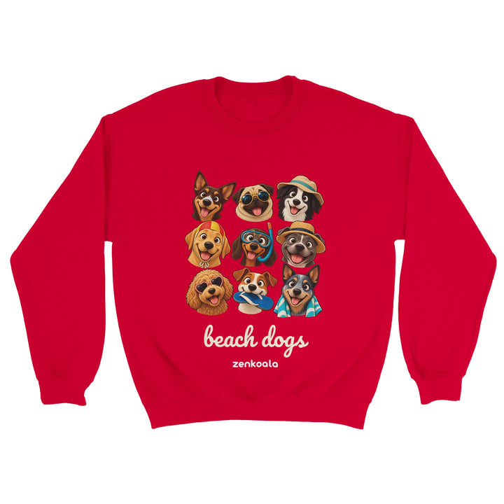 Beach Dogs feel-good sweatshirt in red, Zen Koala Australia