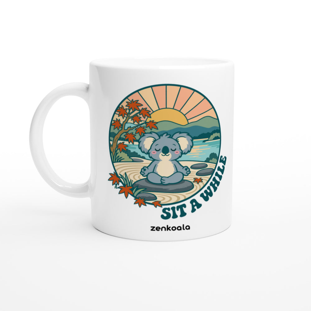 Sit a While mug in all white, Zen Koala Australia