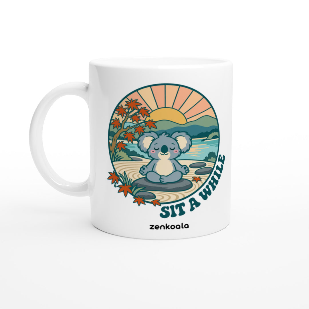 Sit a While mug in all white, Zen Koala Australia